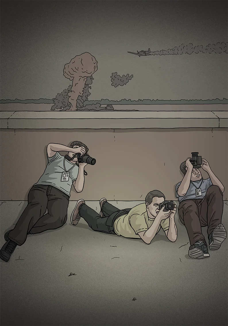 Ilustración editorial sobre Periodistas en Situaciones Difíciles