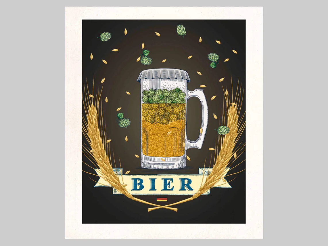 Diseño editorial e ilustración sobre La Cerveza Alemana