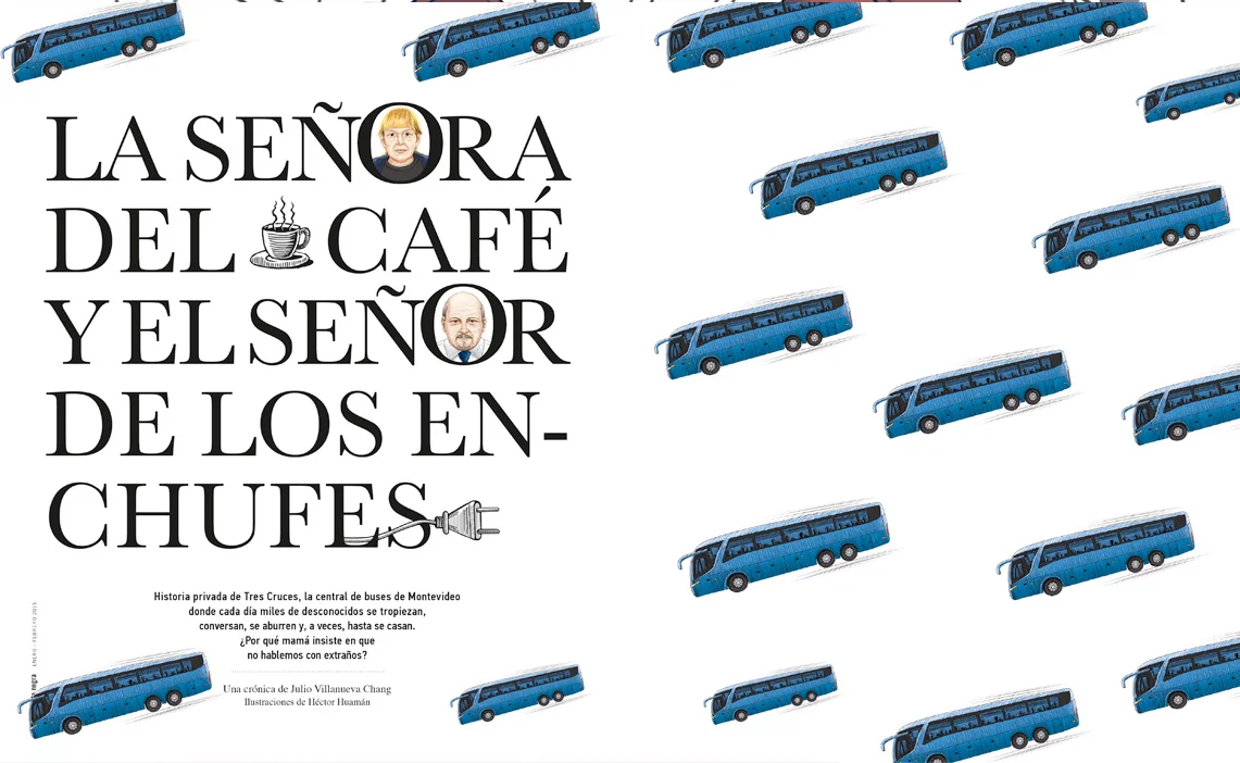 Ilustración editorial de la terminal "Tres Cruces" para la revista Etiqueta Negra 3