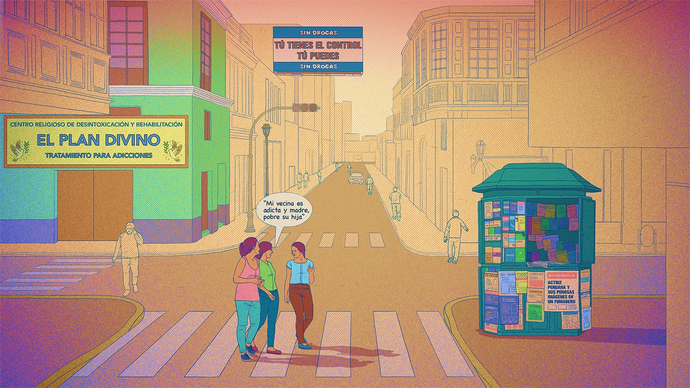 Ilustración sobre los mItos de abuso de drogas, consumo sustancias