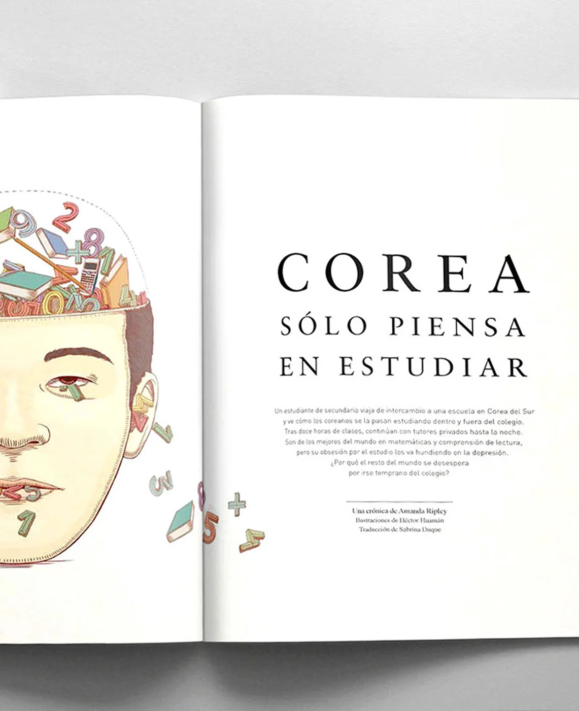 Ilustración editorial sobre "Corea piensa en estudiar" para de la revista Etiqueta 4