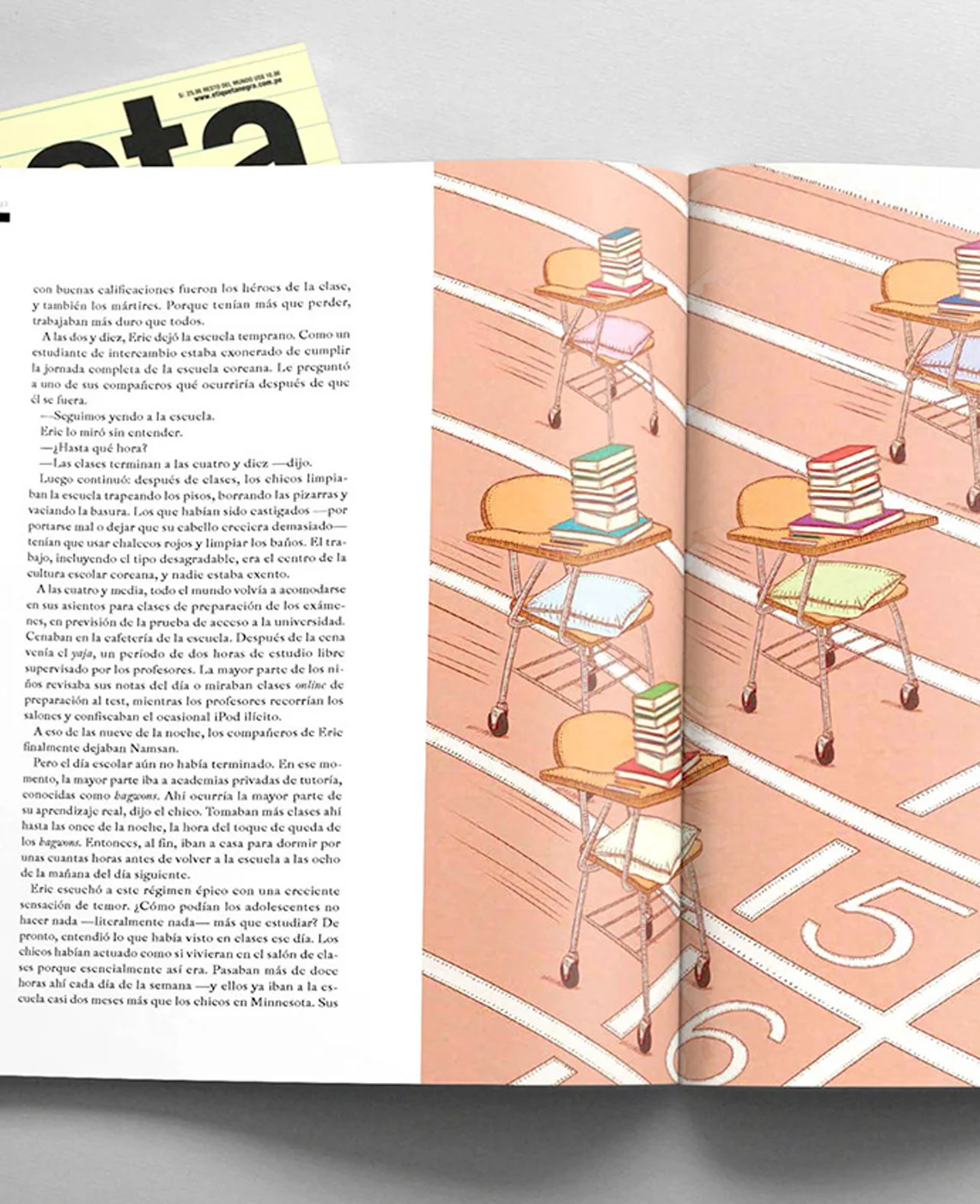 Ilustración editorial sobre "Corea piensa en estudiar" para de la revista Etiqueta 4